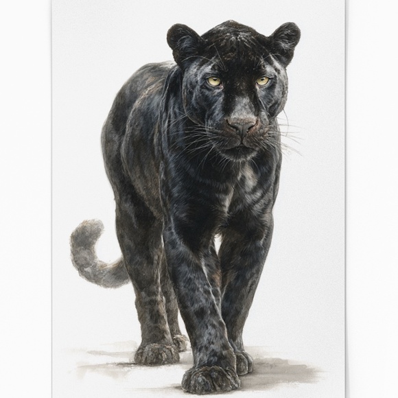 Watercolor Black Jaguar Wall Art Print Unframed - Majestic Jungle Elegance - Picture 3 of 6